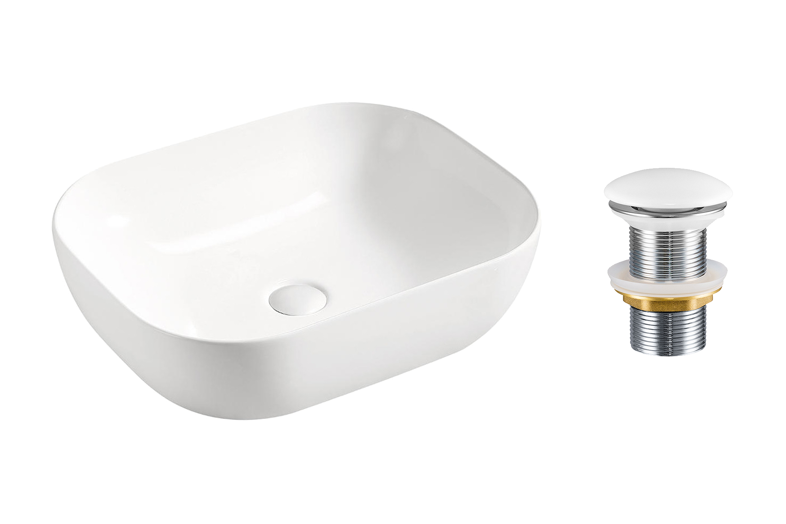 Pultra ültethető mosdó mosdótál 50×40 cm – Fehér SET-SMILE 50 DP T201-3-MP Pultra ültethető mosdó mosdótál 50×40 cm SET-SMILE 50 DP T201-3-MP