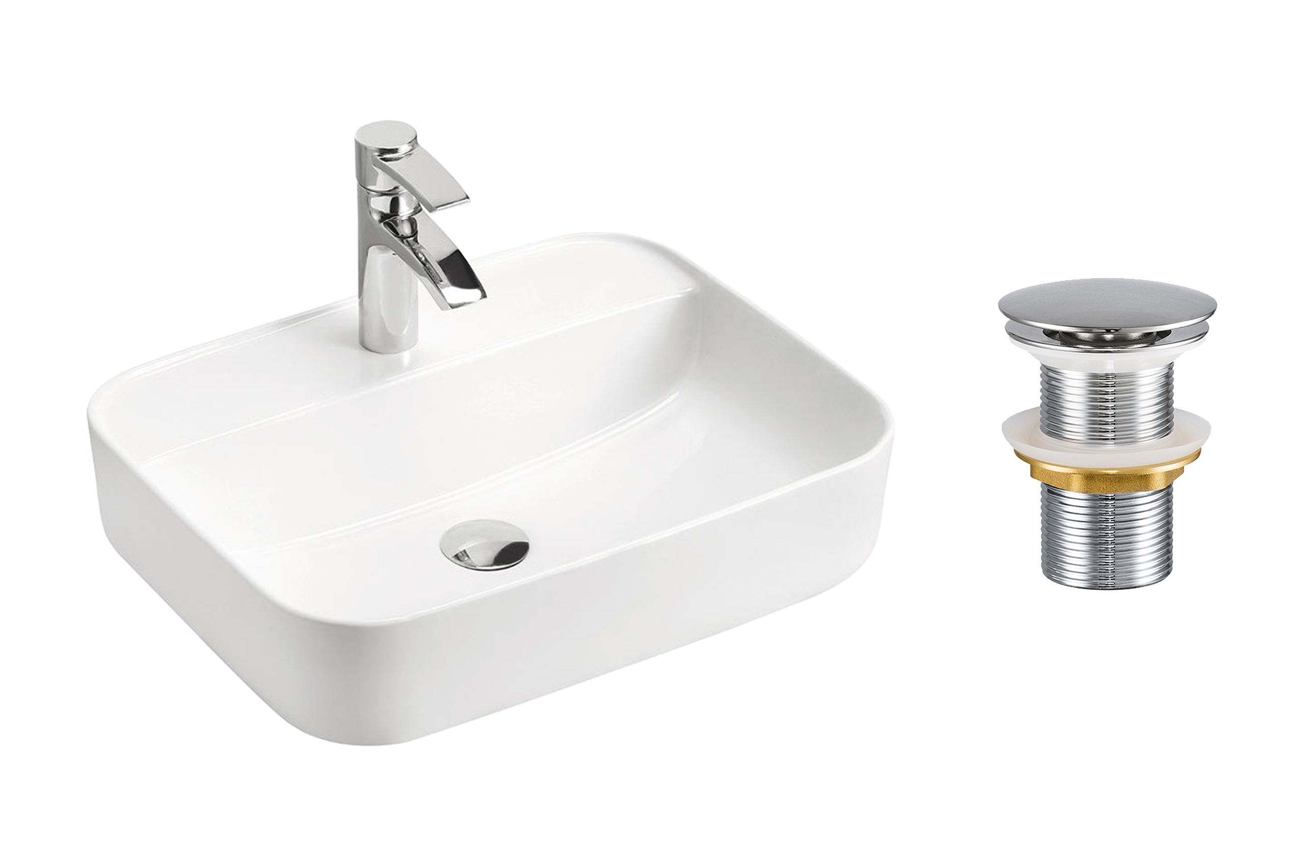 Pultra ültethető mosdó mosdótál 50×40 cm – Fehér SET-MAGIC 50 DP T201L-3-MP Pultra ültethető mosdó mosdótál 50×40 cm SET-MAGIC 50 DP T201L-3-MP