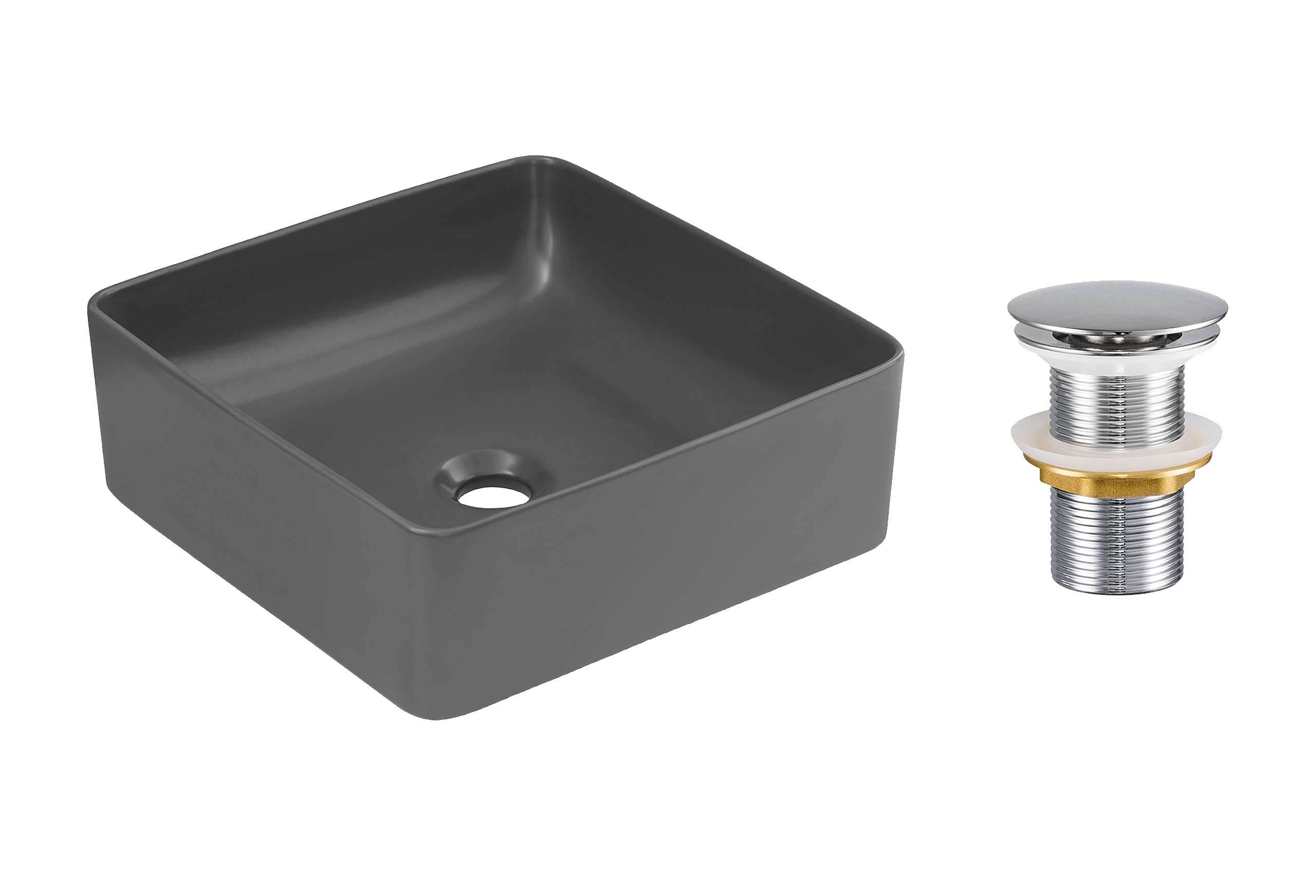 Pultra ültethető mosdó mosdótál 40×40 cm – Fehér SET-SLIM 40 GREY DP T201L-3-MP Pultra ültethető mosdó mosdótál 40×40 cm SET-SLIM 40 GREY DP T201L-3-MP