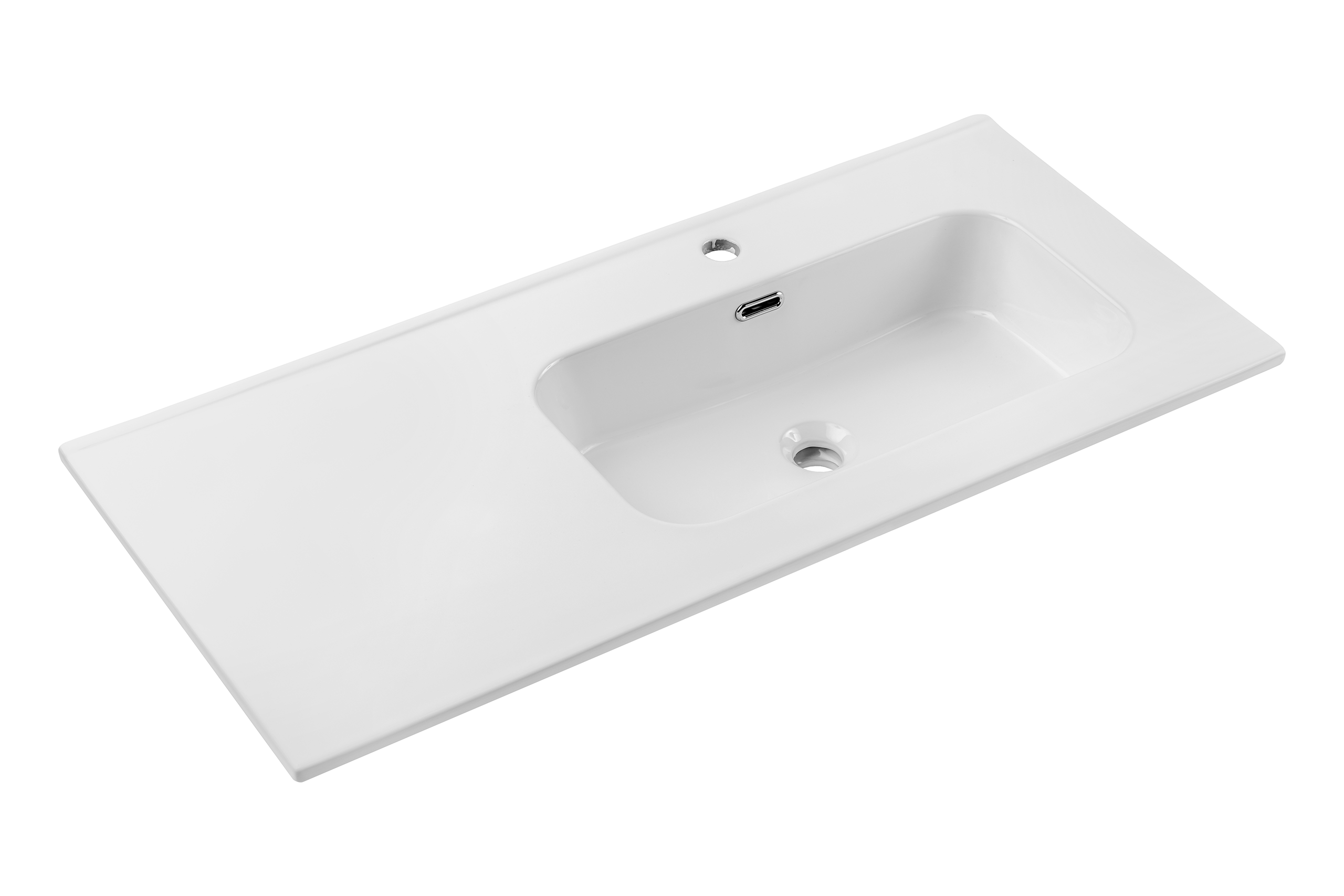 Süllyesztett mosdó – Bútorba építhető mosdó egymedencés 100 cm kerámia pulttal – Fényes fehér GO 2 100CM R DP ( E-8095-100R )-SM Süllyesztett mosdó – Bútorba építhető mosdó egymedencés 100 cm kerámia pulttal – Fényes fehér GO 2 100CM R DP ( E-8095-100R )-SM