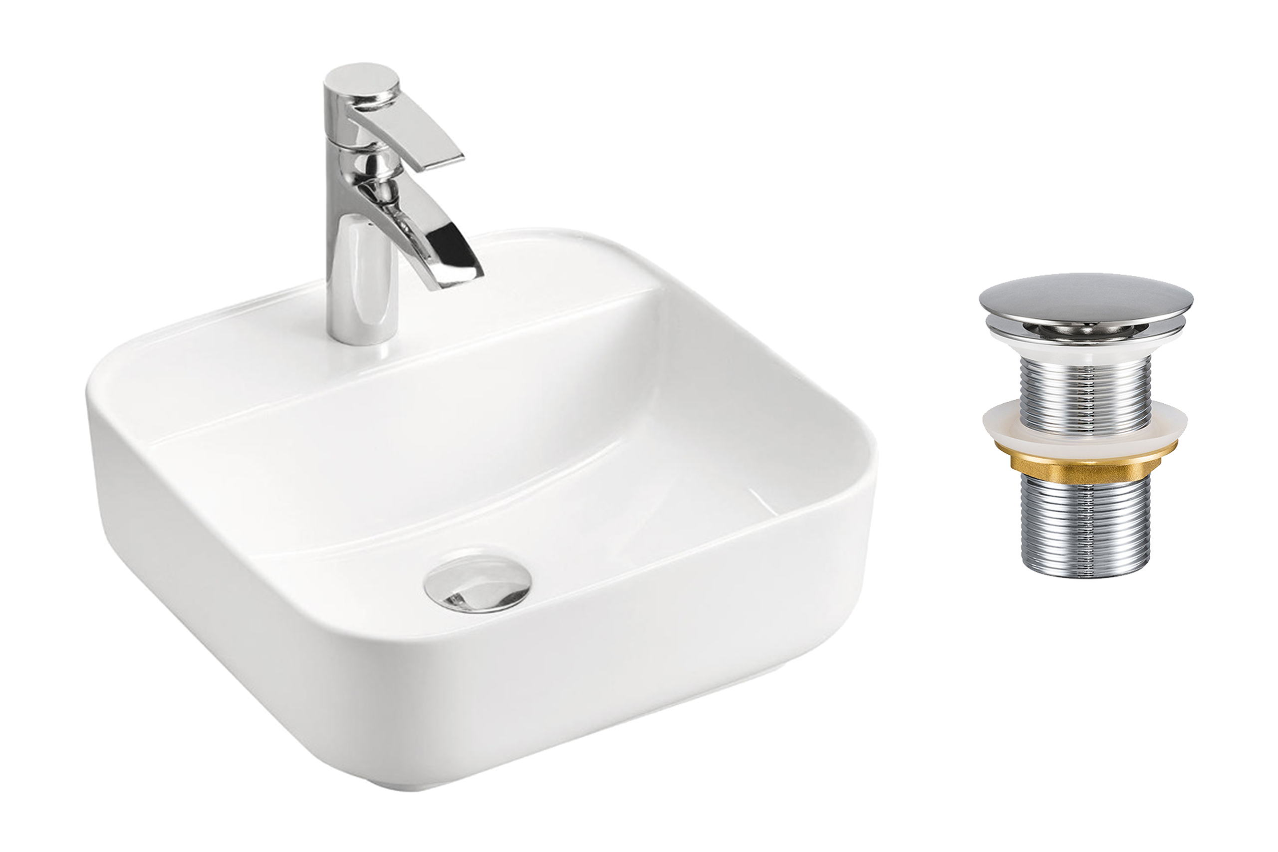 Pultra ültethető mosdó mosdótál 40×40 cm – Fehér SET-MAGIC 40 DP T201L-3-MP Pultra ültethető mosdó mosdótál 40×40 cm SET-MAGIC 40 DP T201L-3-MP